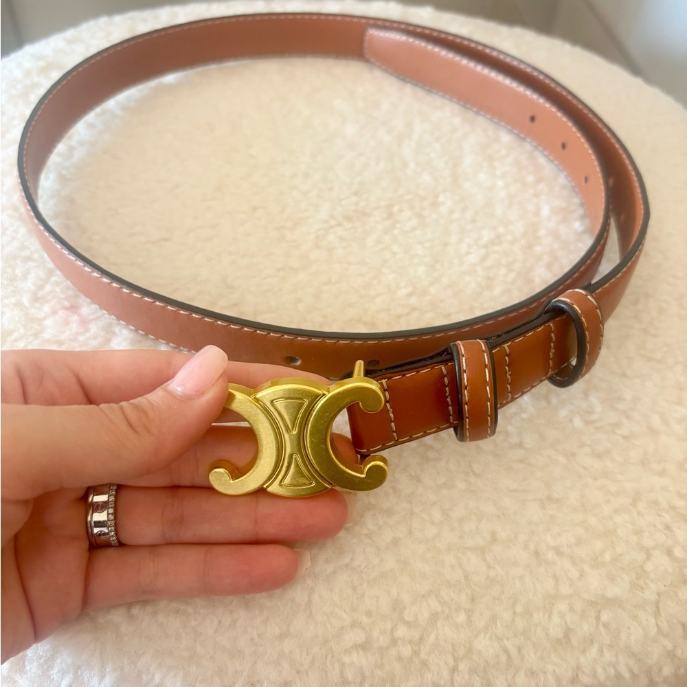 Brown Leather Belt with Gold Buckle